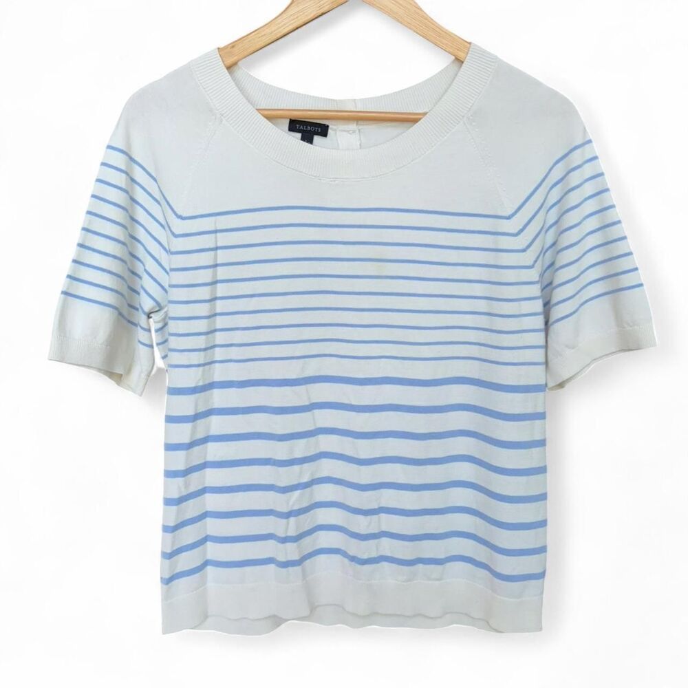 Talbots White and blue striped short sleeve top size L